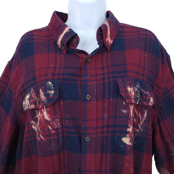 The Rack Brushed Cotton Tie Dye Bleach Button Front Shirt Top Sz XL Plaid - Picture 3 of 12